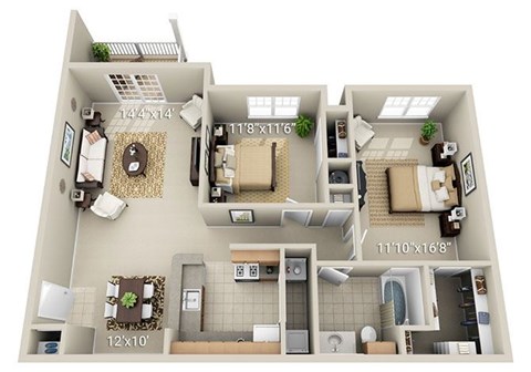 A floor plan of a two-bedroom apartment with dimensions.