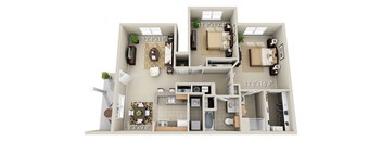 A 118x134 floor plan of a house with two bedrooms, a living room, a kitchen, and a bathroom.