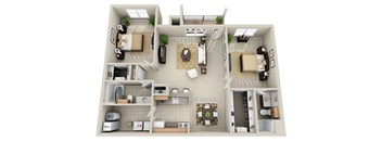 A 3D floor plan of a house with labeled dimensions.