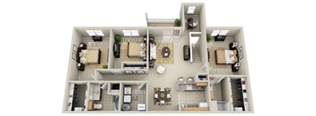 A 3D floor plan of an apartment with dimensions and room layout.