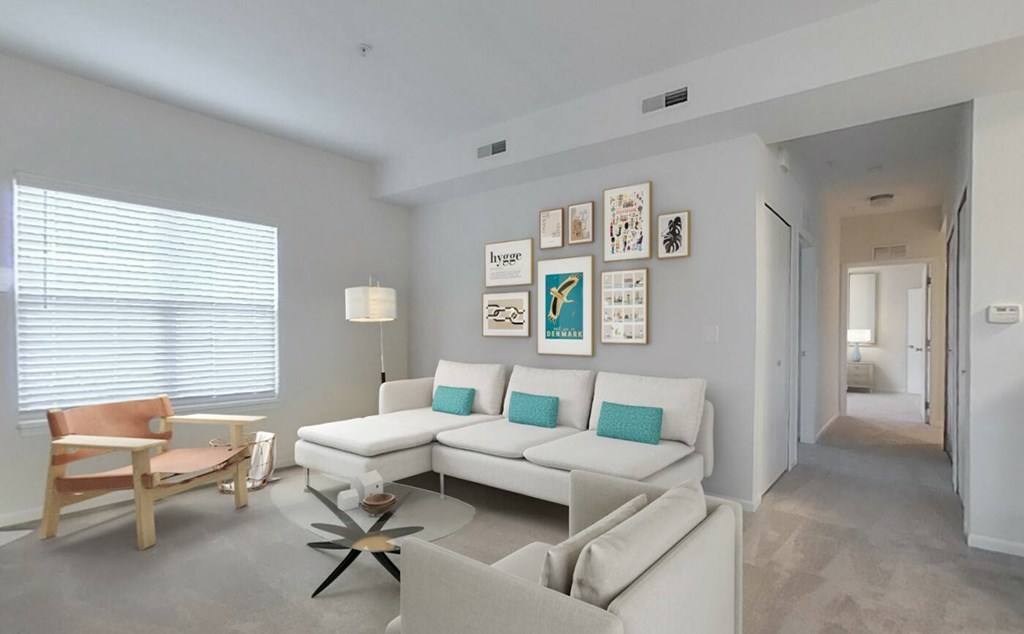 Spacious living room with fireplace