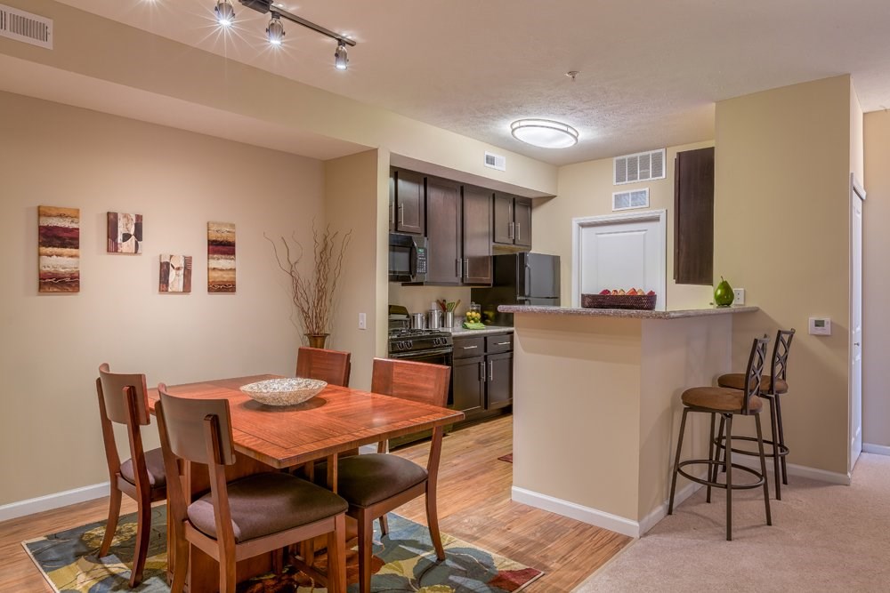 Fully-equipped kitchens with sleek black appliance package