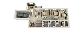 A floor plan of an apartment with a garage for one car.