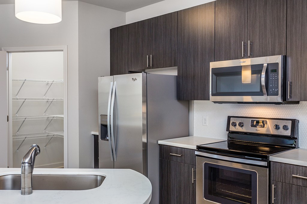 Stainless steel appliances in open concept kitchens