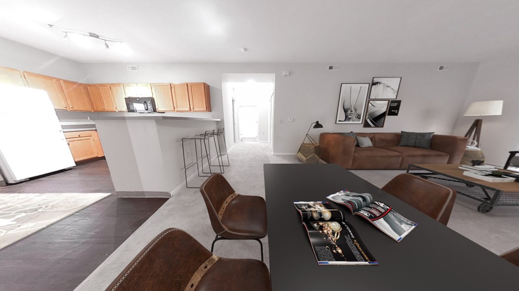 Spacious living room, dining room and kitchen