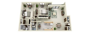 A 3D floor plan of a house with dimensions.
