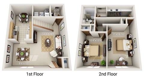 A diagram shows the layout of a one and two bedroom apartment.