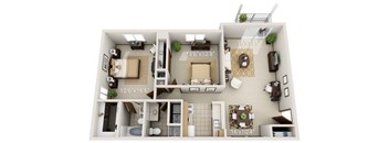 A floor plan of a two-bedroom apartment with dimensions.