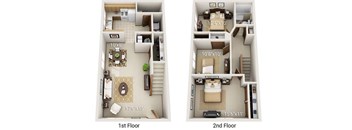 A floor plan of a two-story apartment with dimensions of each room.