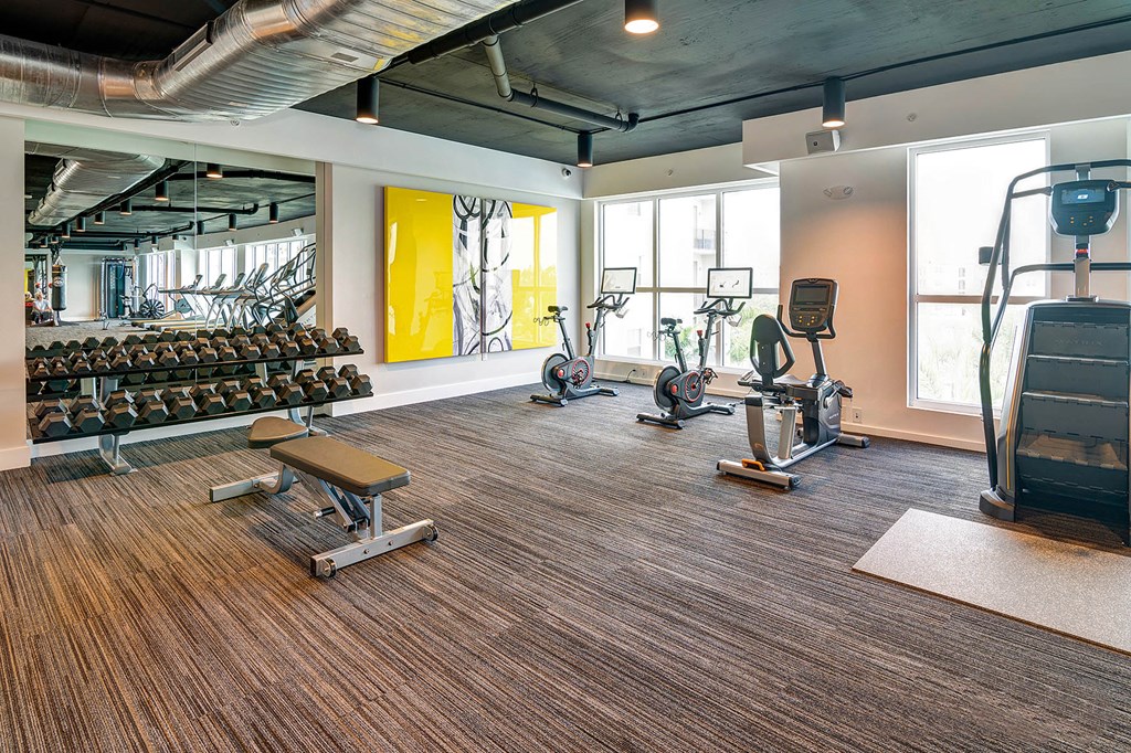 Fitness center with cardio equipment and free weights