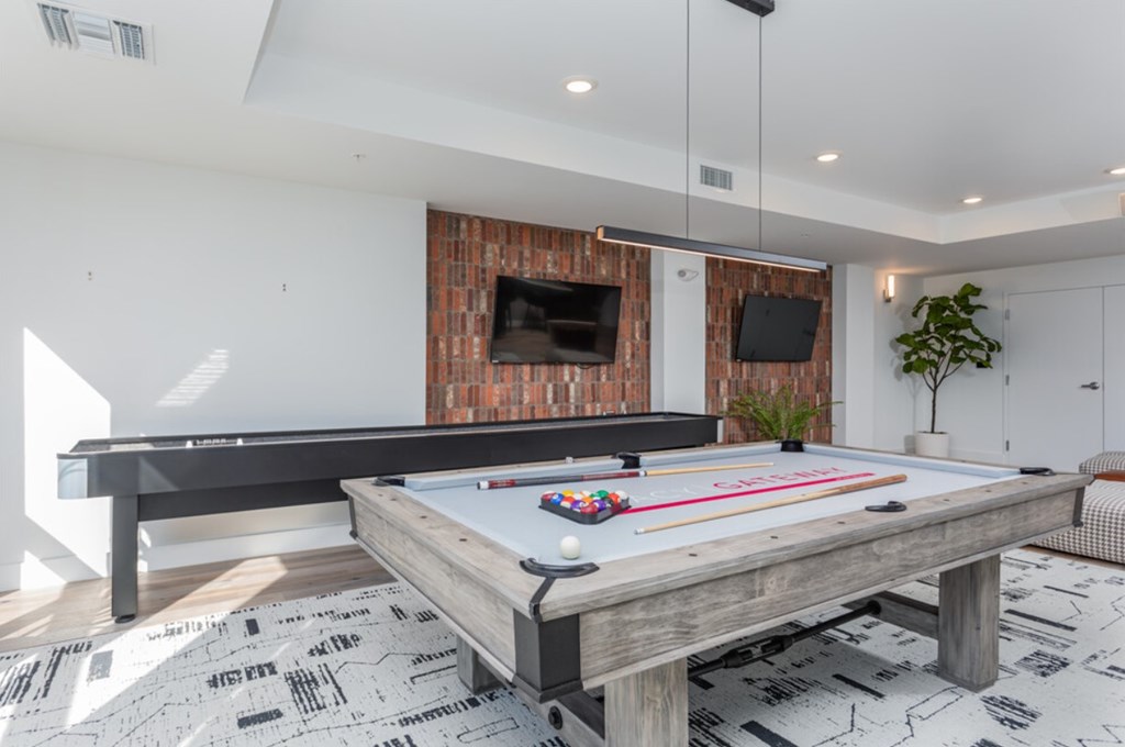 Gaming lounge with pool table and shuffle board