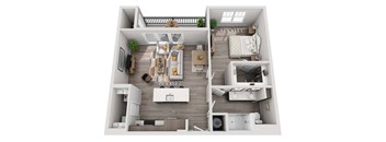 A 20x12 feet floor plan of a house with a living room, kitchen, and two bedrooms.
