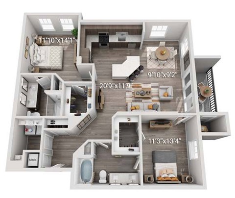 A 20x19 inch kitchen with a white fridge, a white oven, and a white dishwasher.