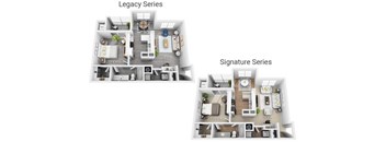 Two floor plans of a Legacy and Signature series.