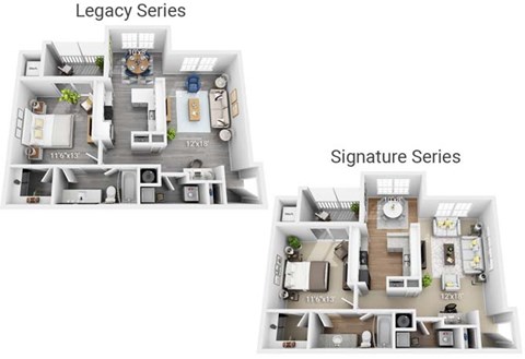 Two floor plans of a Legacy and Signature series.
