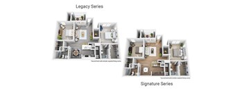 Two floor plans for Legacy and Signature series.