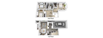 A floor plan of a two-story house with dimensions.