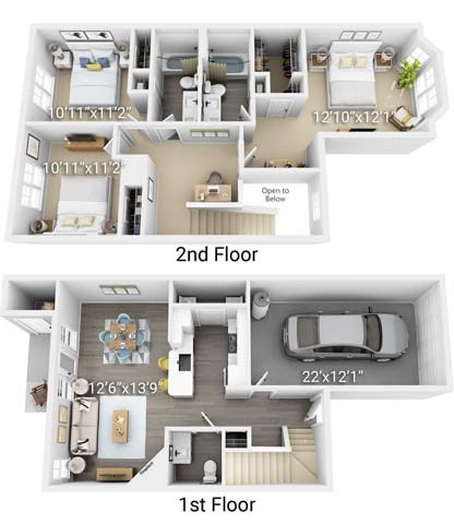 A floor plan of a two-story house with dimensions.