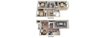 A diagram shows the layout of a two-story house with dimensions for each room.