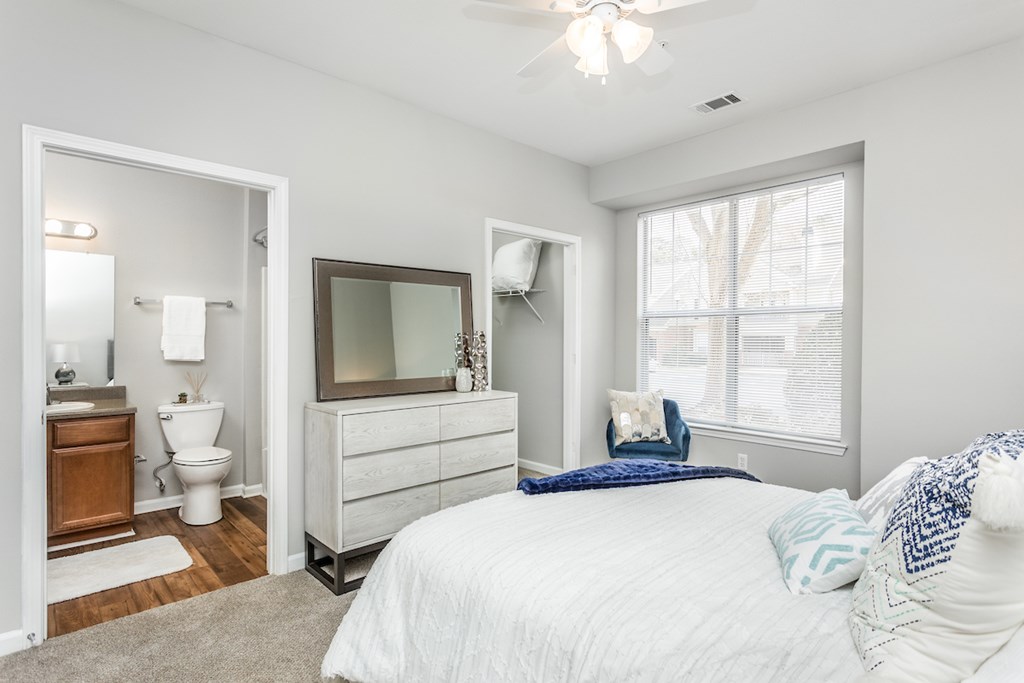 Bedrooms with walk-in closets and built-in shelving