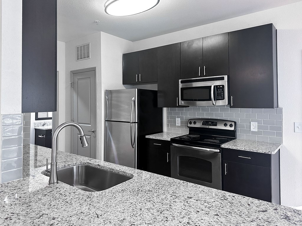 Kitchens with granite countertops and stainless steel appliances