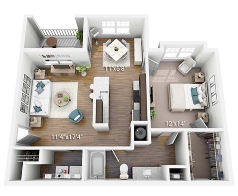 A 11' 4"x17'4" floor plan of a two-story home with a living room, kitchen, dining room, and bedrooms.