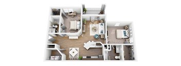A floor plan of an apartment with dimensions and furniture layout.