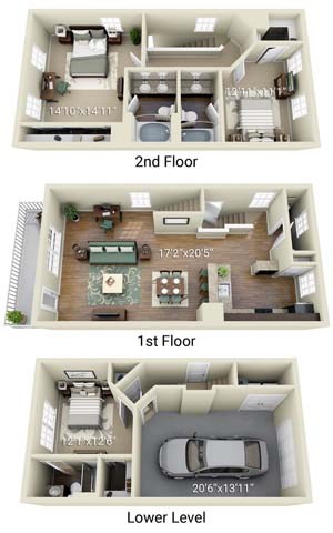 A diagram shows the layout of a two-story house with a garage underneath.