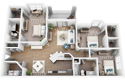 A floor plan of a house with labeled dimensions.