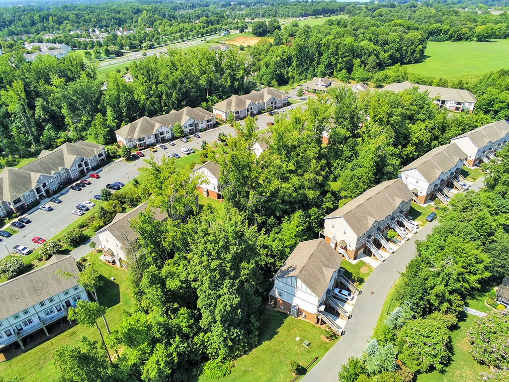 Aerial view of Legacy Cornelius Apartments in coveted location near Lake Norman and Ramsey Park Beach