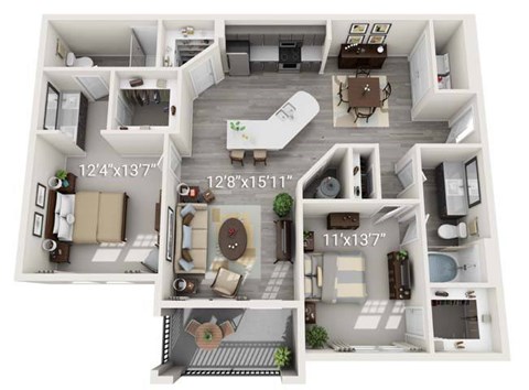 A floor plan of a house with dimensions and furniture layout.