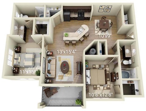 A 13x15.4 foot living space is shown in the image.