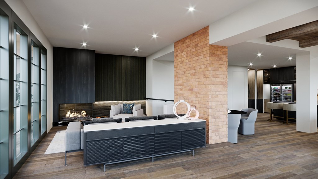 7th story resident lounge with fireplace