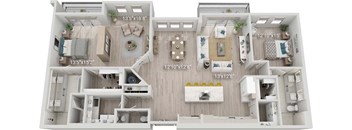 A floor plan of a two-bedroom apartment with dimensions and room layout.