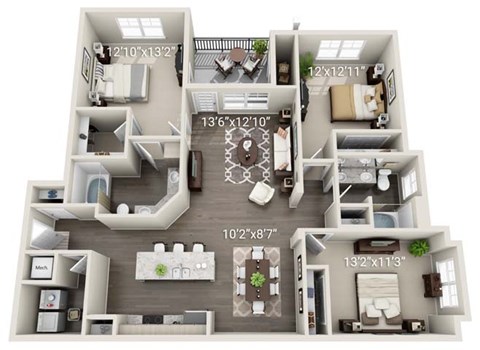 A 10'2"x8'7" floor plan of a house with a central courtyard.