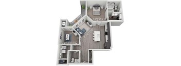 A 3D floor plan of a house with dimensions.