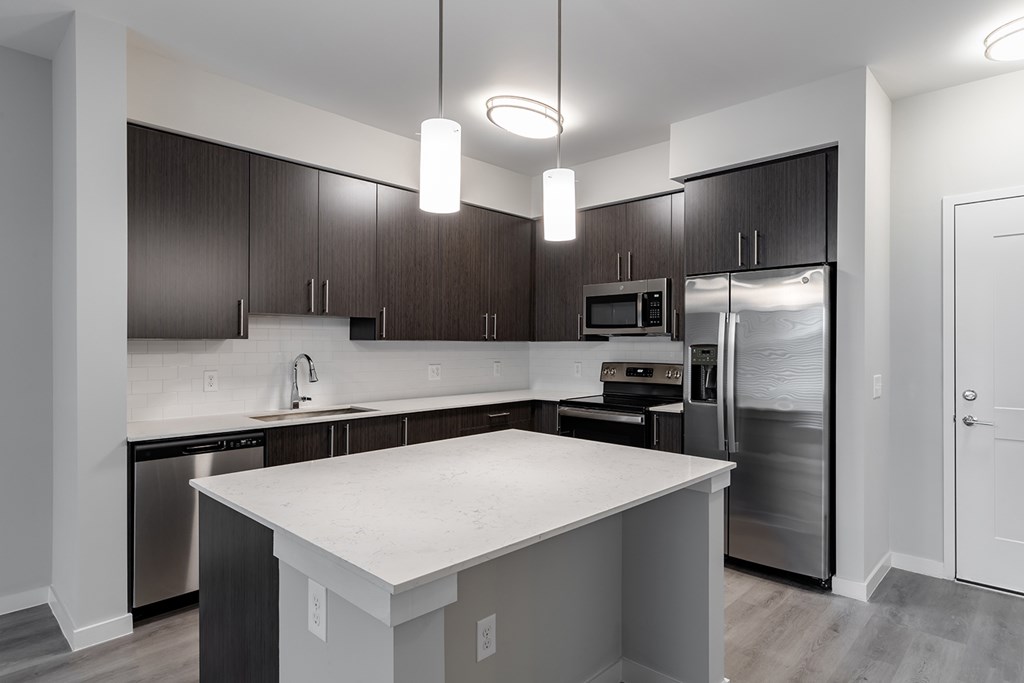 Fully-equipped kitchens with quartz countertops