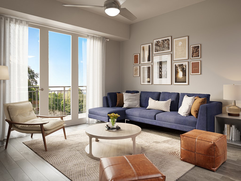 Spacious living rooms with ceiling fans