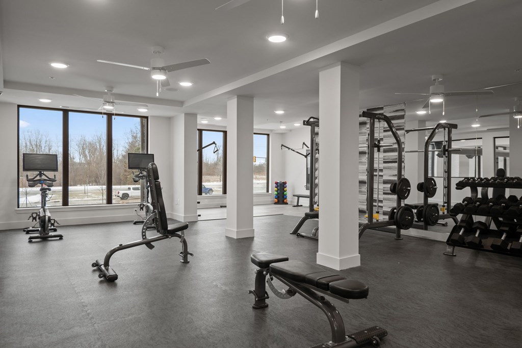 Professional caliber fitness studio with Matrix® equipment, free weights and virtual training