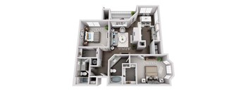 A 3D floor plan of a house with labeled dimensions.