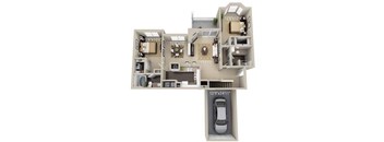 A floor plan of a two-story house with a garage.