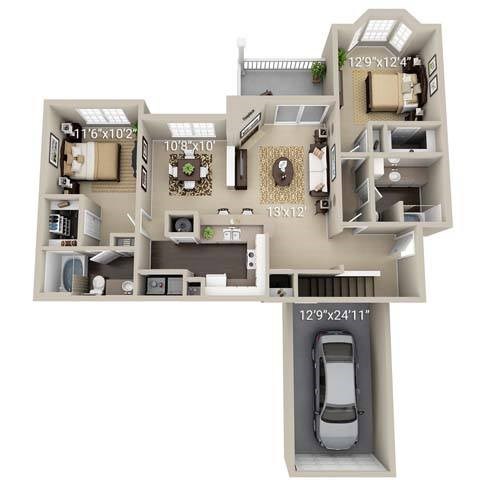 A floor plan of a two-story house with a garage.