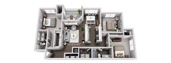 A 3D floor plan of a house with dimensions and room descriptions.