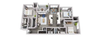 A 3D floor plan of a house with labeled dimensions.