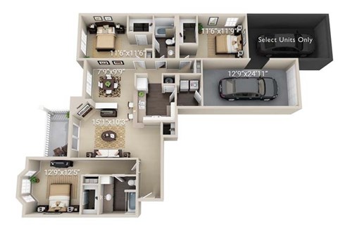 A 3D layout of apartment units with dimensions and a "Select Units Only" option.