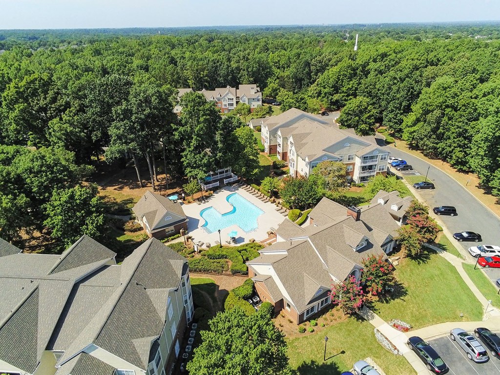 Aerial view of Legacy Arboretum Apartments located south of Charlotte, North Carolina