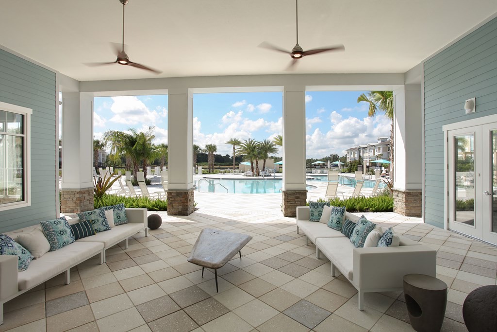 Outside lounge overlooking pool