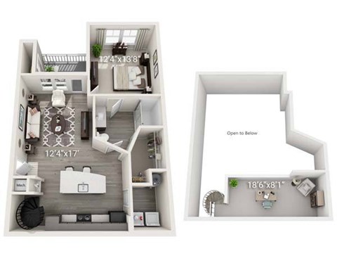 A floor plan of a two-bedroom apartment with dimensions and a smaller inset showing the apartment's position within a building.