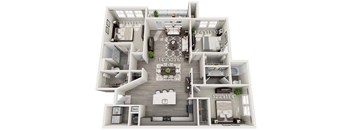 A 3D floor plan of a house with labeled dimensions.