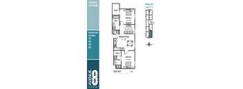 A floor plan for a building with two bedrooms and two bathrooms.